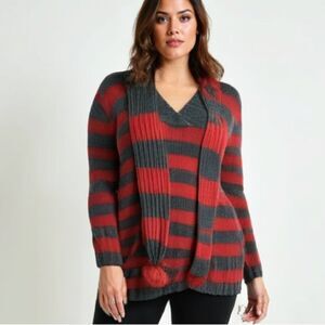 NWT Derek Heart‎ Freddy Krueger V-Neck Sweater with scarf -- 2X